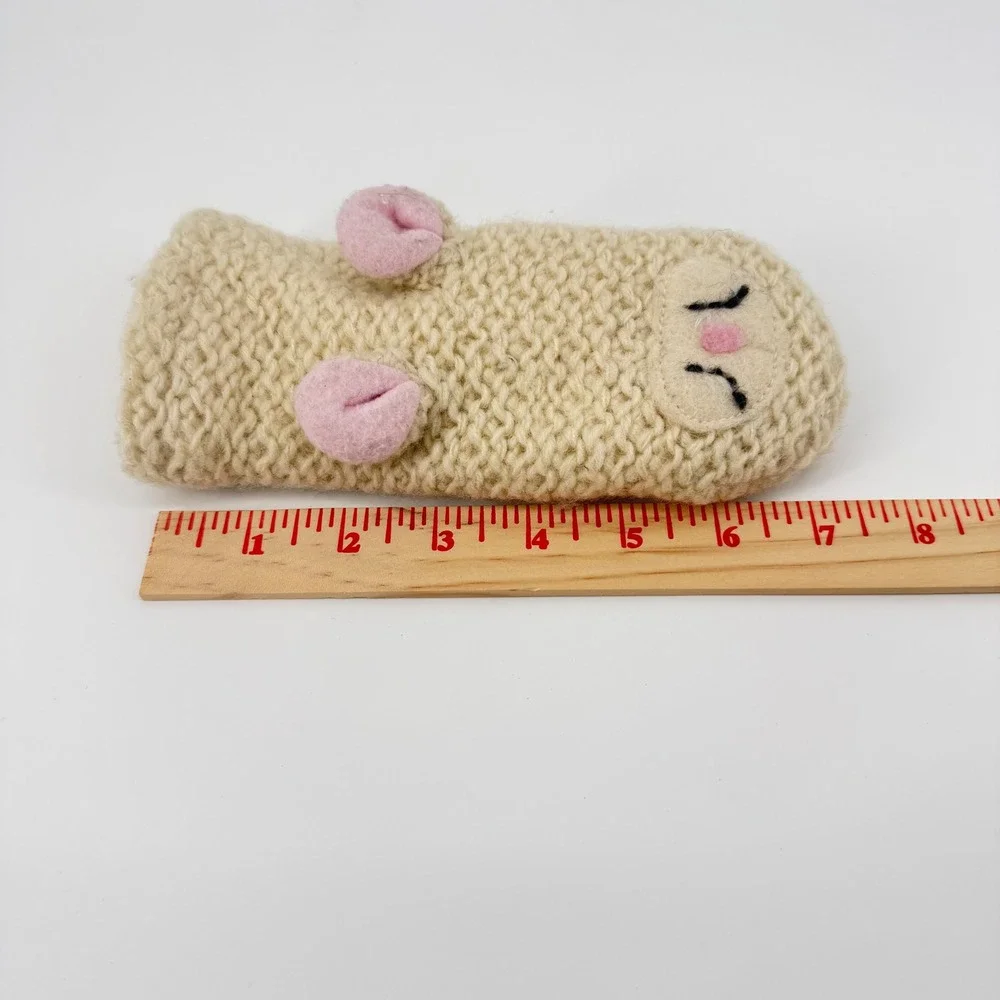 Knitwits Lamb Mittens Headband Set Wool Cream Fleece Lined Chunky Knit Boho Warm